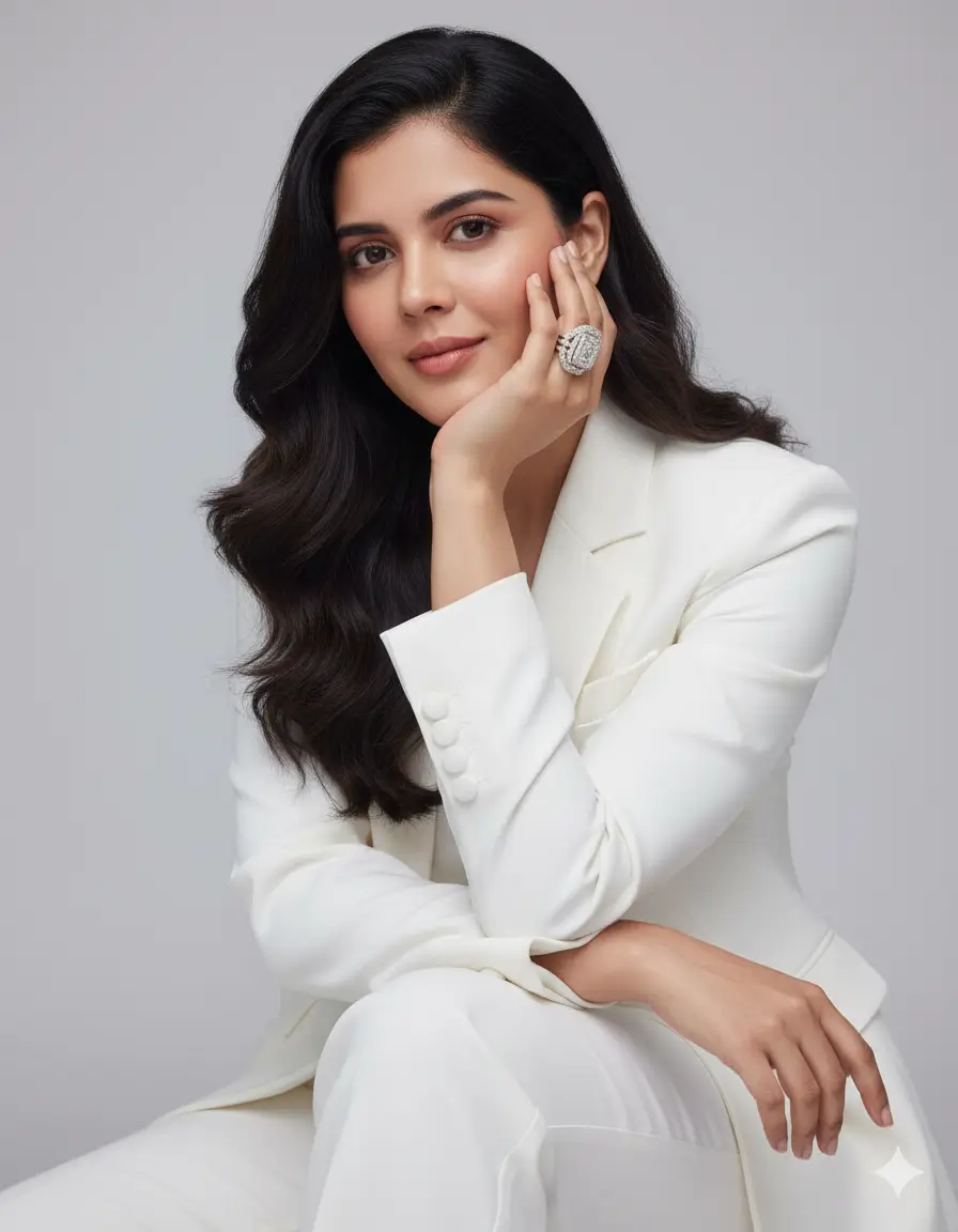 Elegância Natural: Retrato Sofisticado em Alfaiataria Branca